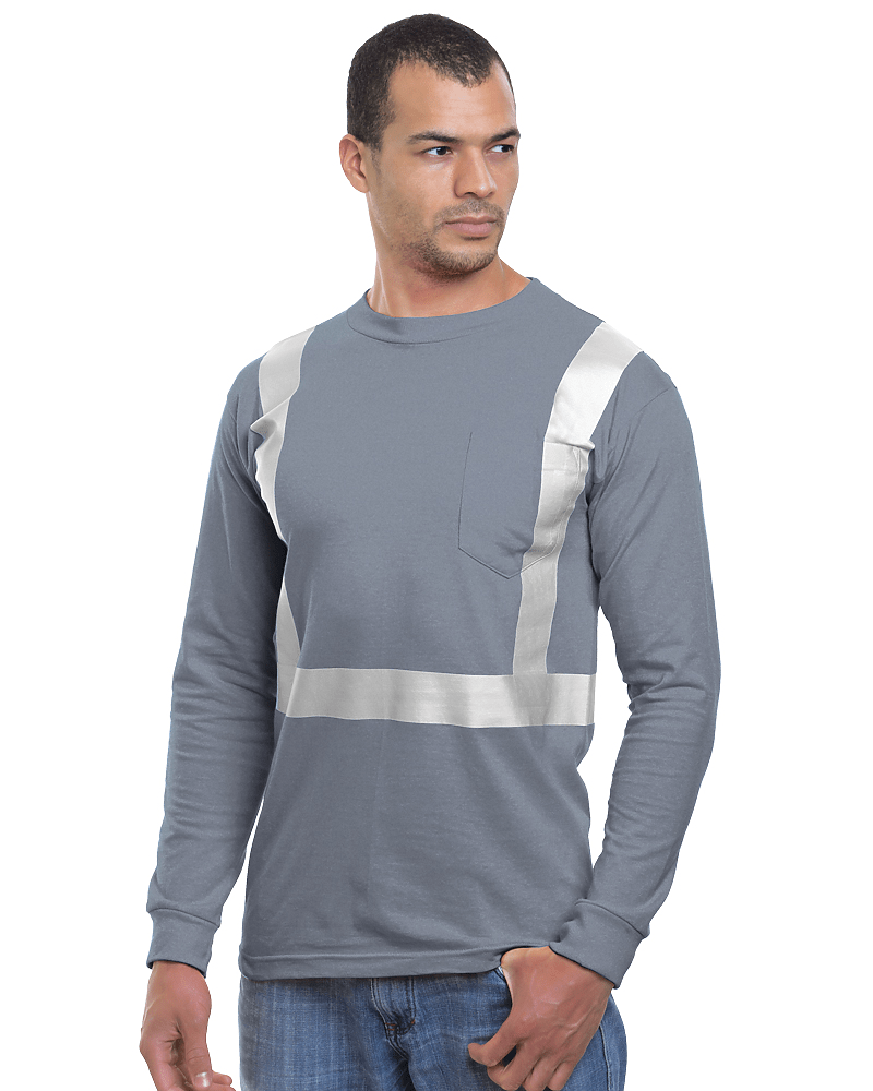 Bayside Unisex USA - Made High Visibility Long Sleeve Pocket T-Shirt - Charcoal - Bayside 3781 Charcoal S Short Sleeve T-Shirts