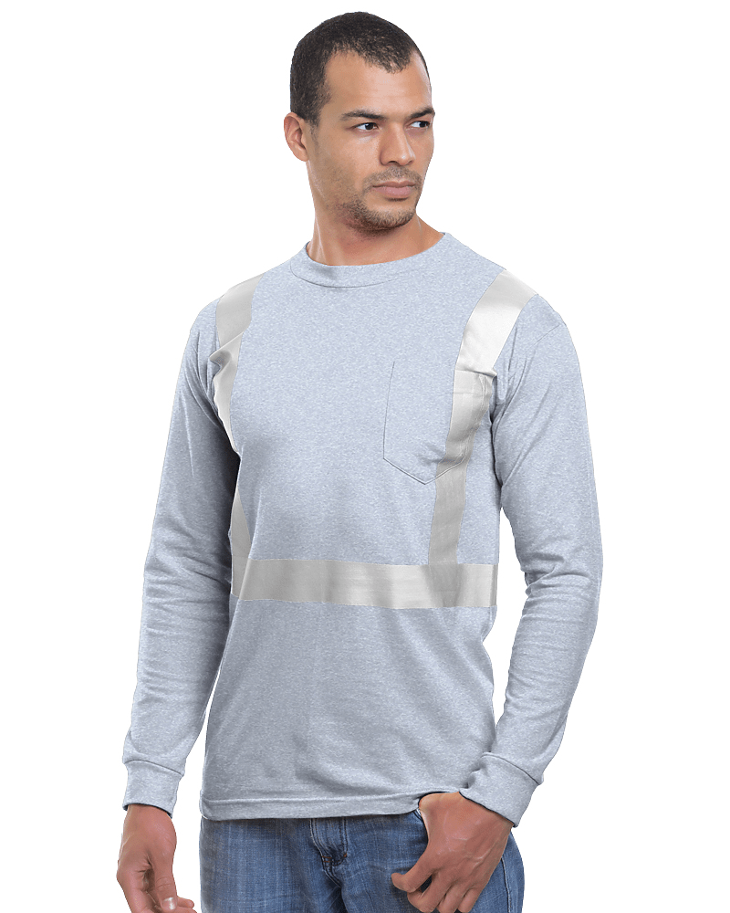 Bayside Unisex USA - Made High Visibility Long Sleeve Pocket T-Shirt - Dark Ash - Bayside 3781 Dark Ash S Short Sleeve T-Shirts