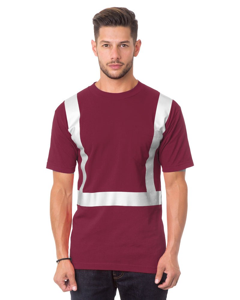 Bayside Unisex USA - Made High Visibility Pocket T-Shirt - Burgundy - Bayside 3771 Burgundy S Short Sleeve T-Shirts