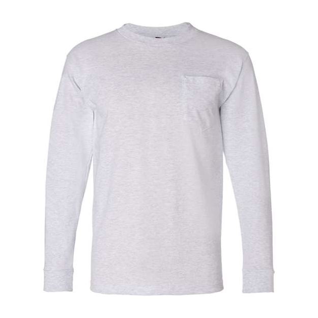 Bayside Unisex USA - Made Long Sleeve Pocket T-Shirt - Ash - Bayside 8100 Ash S Short Sleeve T-Shirts