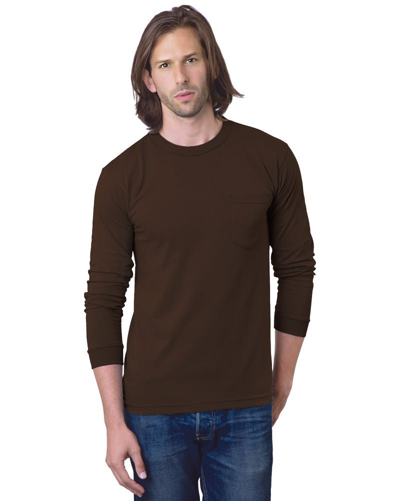Bayside Unisex USA - Made Long Sleeve Pocket T-Shirt - Chocolate - Bayside 8100 Chocolate S Short Sleeve T-Shirts