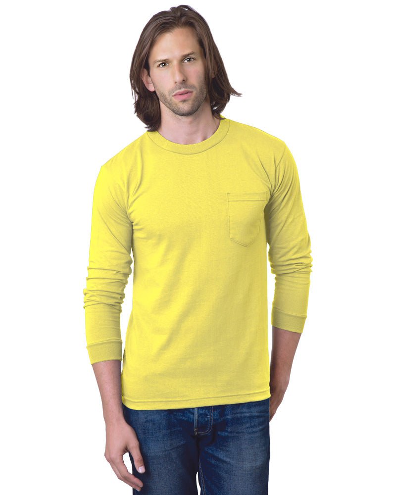 Bayside Unisex USA - Made Long Sleeve Pocket T-Shirt - Yellow - Bayside 8100 Yellow S Short Sleeve T-Shirts
