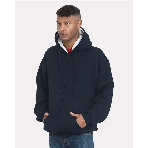 Bayside Unisex USA - Made Super Heavy Thermal Lined Full - Zip Hooded Sweatshirt - Bayside 940 Navy/ Cream S Zip Hoodies