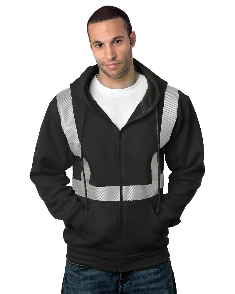 Bayside USA - Made Hi - Visibility Full - Zip Hooded Sweatshirt - Segmented Tape - Bayside 3737 Black S Zip Hoodies