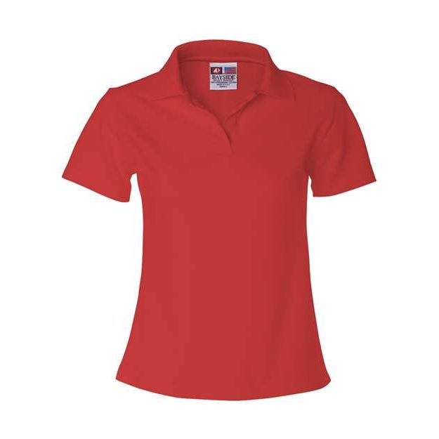 Bayside Women's USA - Made V - Neck Polo - Bayside 1050 Red XS