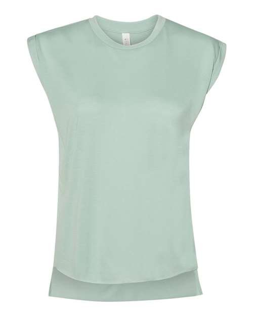 BELLA + CANVAS Women’s Flowy Rolled Cuffs Muscle Tee - BELLA + CANVAS 8804 Dusty Blue S Short Sleeve T-Shirts