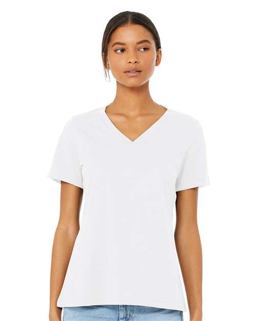 BELLA + CANVAS Women's Relaxed Heather CVC V - Neck Tee - BELLA + CANVAS 6405CVC Solid White Blend S Short Sleeve T-Shirts