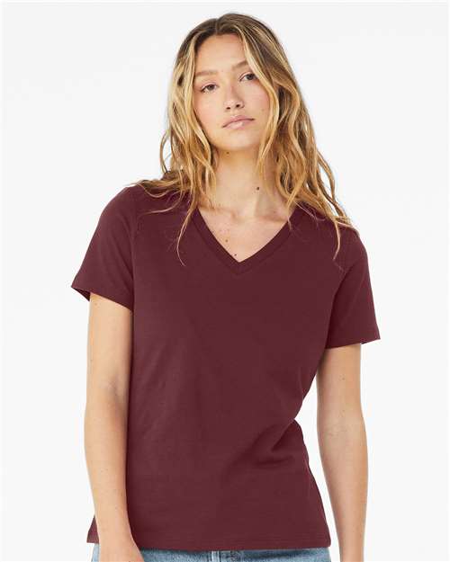 BELLA + CANVAS Women’s Relaxed Jersey V - Neck Tee - BELLA + CANVAS 6405 Maroon S Short Sleeve T-Shirts