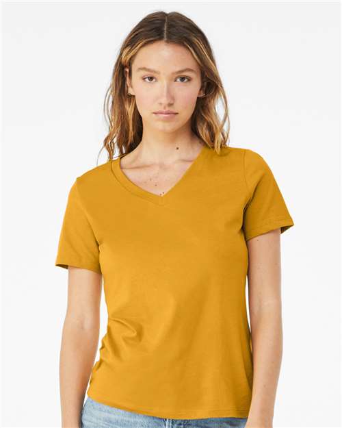 BELLA + CANVAS Women’s Relaxed Jersey V - Neck Tee - BELLA + CANVAS 6405 Mustard S Short Sleeve T-Shirts