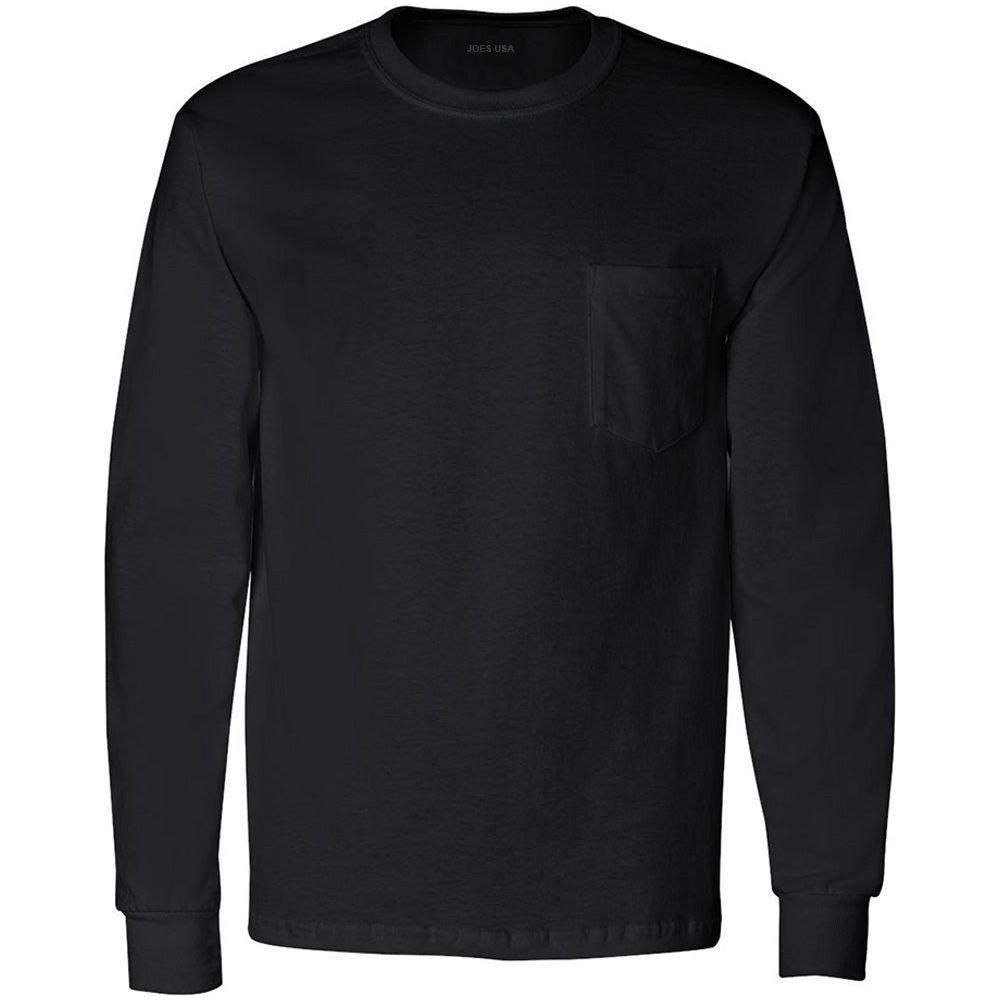 Mens TALL Long Sleeve Essential T-Shirt with Pocket Joe's USA Large Tall Jet Black