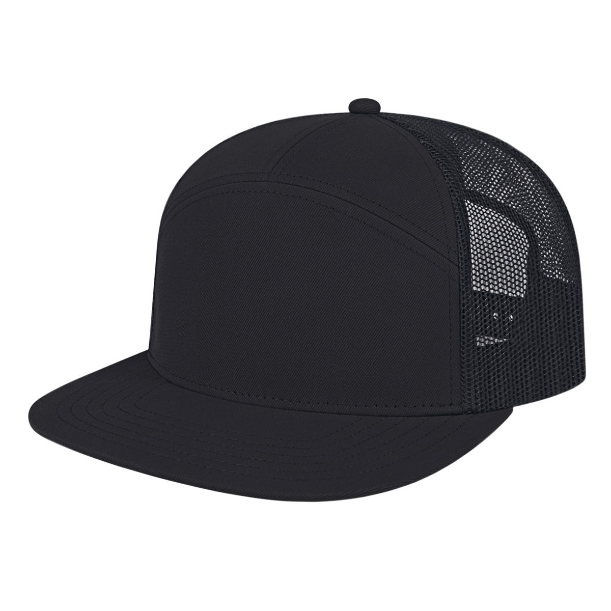 Cap America 7 Panel Trucker Cap i3057 Black Standard Caps