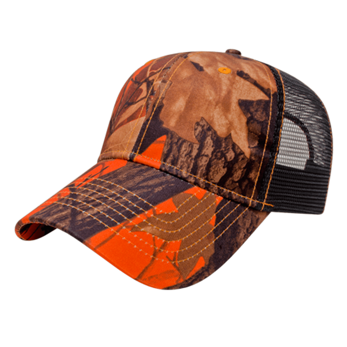 Cap America Orange Ridge Camo with Black Trucker Cap i2034 Orange Ridge Camo with Black Mesh Standard