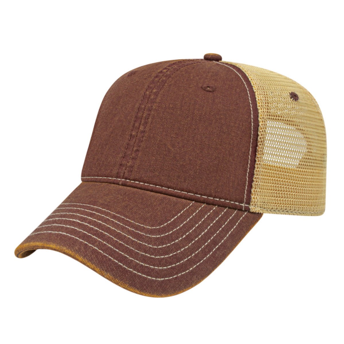 Cap America Premium Vintage Washed Mesh Back Cap i8527 Maroon/Khaki OSFM