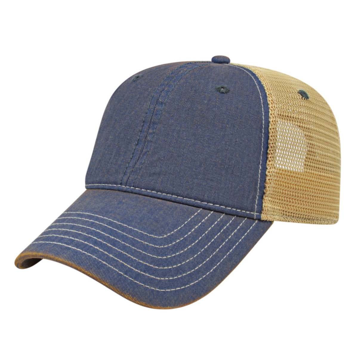 Cap America Premium Vintage Washed Mesh Back Cap i8527 Royal/Khaki OSFM