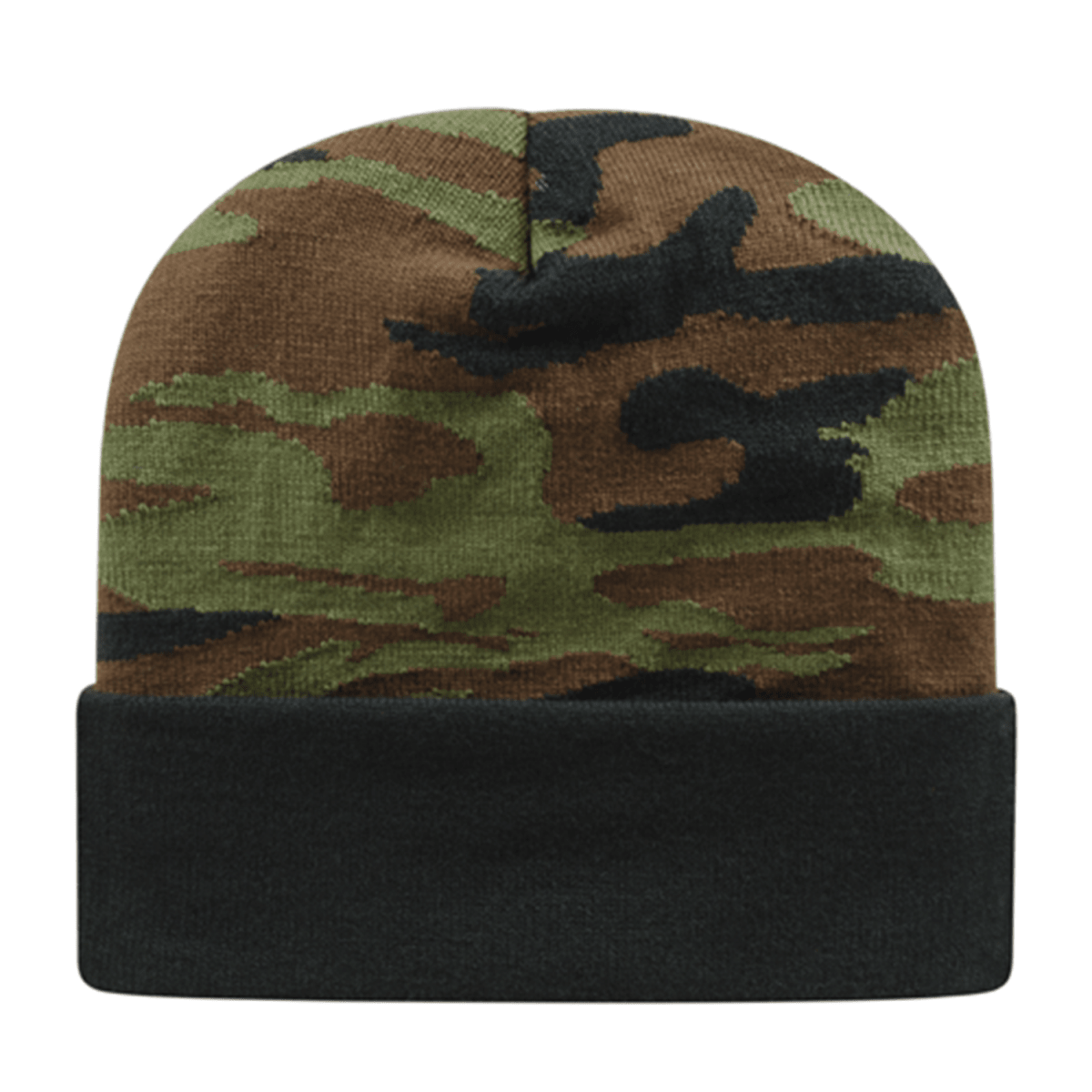 Cap America Woodland Camouflage Knit Cap with Solid Color Cuff RKWC12 Woodland Camo Standard