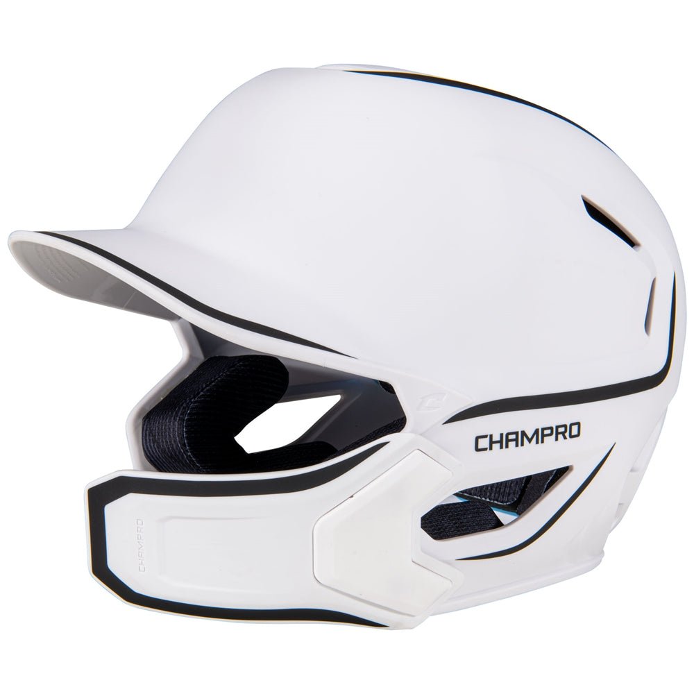 Champro HXE Matte Baseball Helmet w/Jaw Guard | Champro HXEM2JG WHITE M Baseball Helmets
