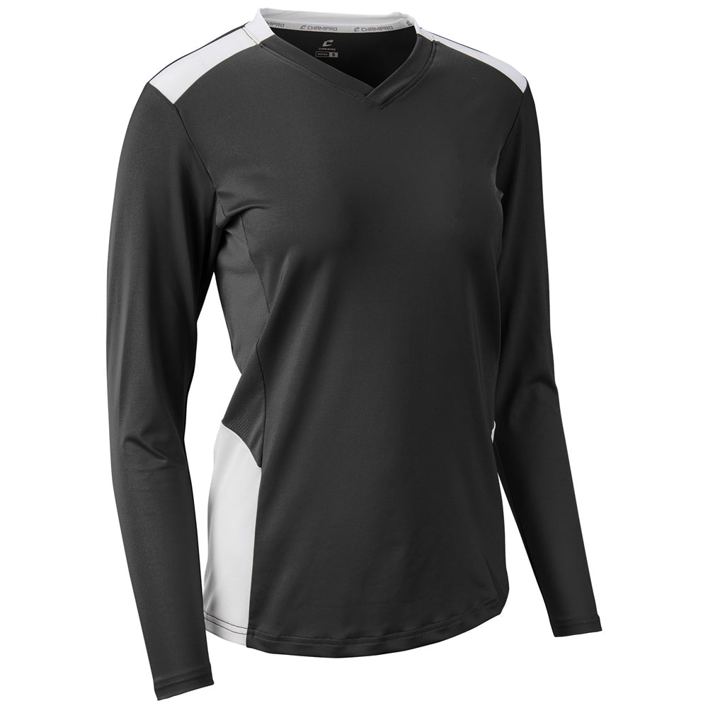 Champro Rally Long Sleeve Volleyball Jersey | Champro VJ10 BLACKWHITE XS Volleyball