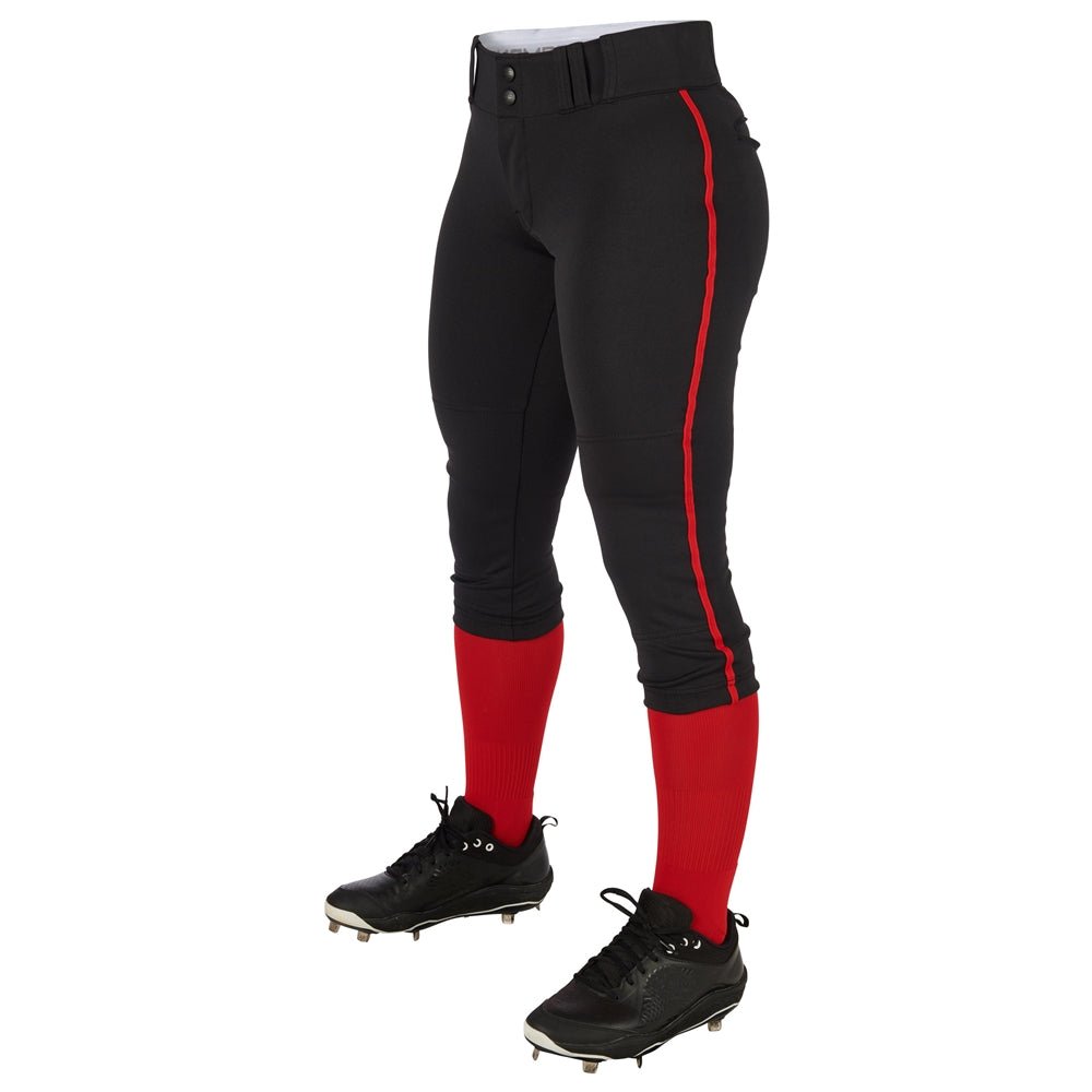 Champro TOURNAMENT w/Pipe Softball Pant | Champro BP11P BLACKSCARLET Girls S Softball Pants