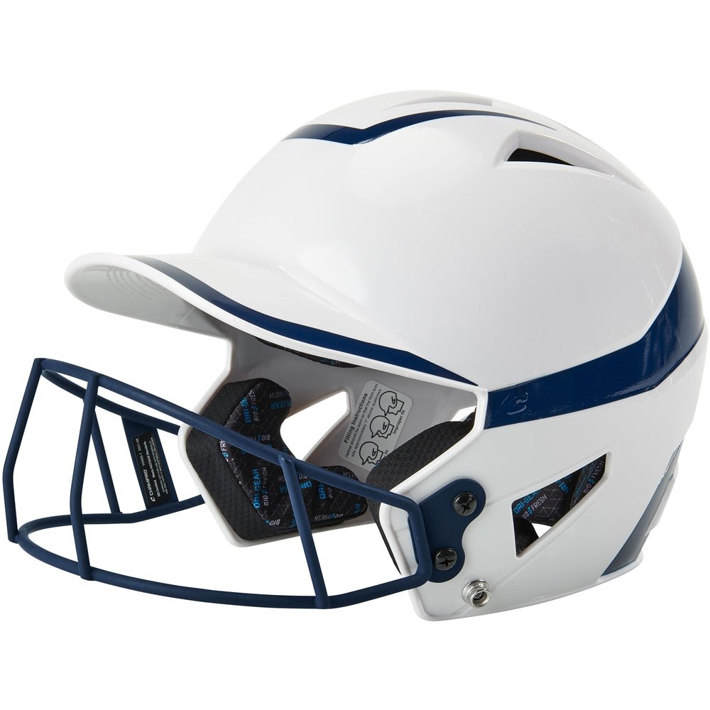 Champro Two - Tone Softball Helmet w/Mask | Champro HXFPG2 WHITENAVY Senior Baseball & Softball Protective Gear