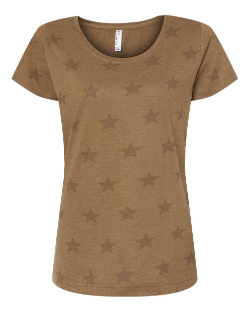 Code Five Women's Star Print Scoop Neck Tee - Code Five 3629 Coyote Brown Star S Short Sleeve T-Shirts
