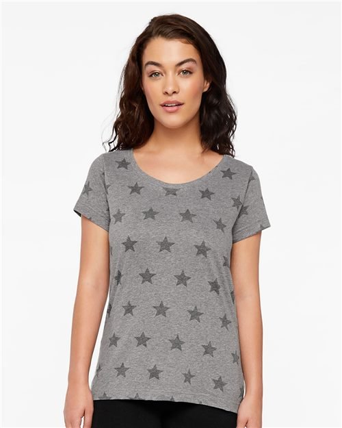 Code Five Women's Star Print Scoop Neck Tee - Code Five 3629 Coyote Brown Star S Short Sleeve T-Shirts