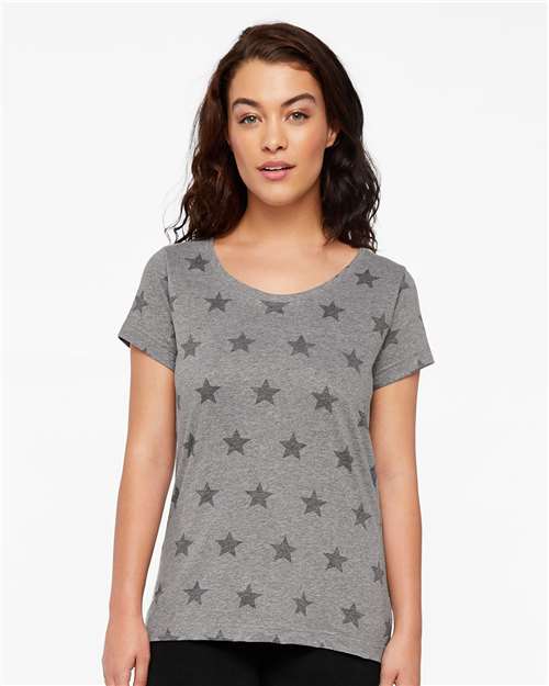 Code Five Women's Star Print Scoop Neck Tee - Code Five 3629 Granite Heather Star S Short Sleeve T-Shirts