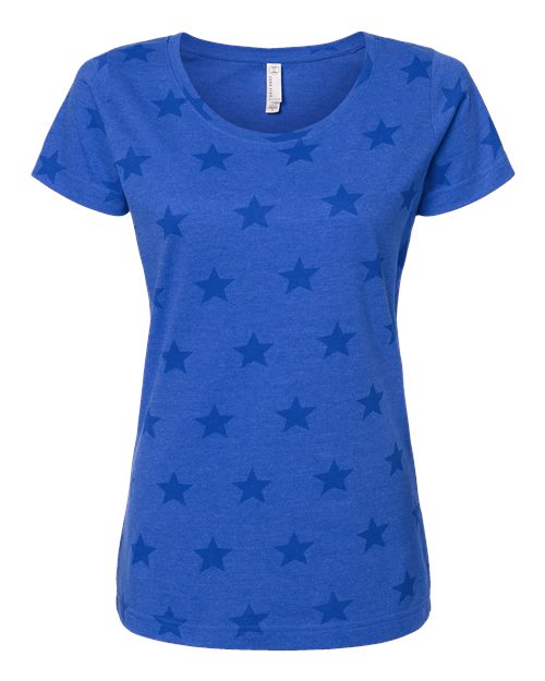 Code Five Women's Star Print Scoop Neck Tee - Code Five 3629 Royal Star S Short Sleeve T-Shirts