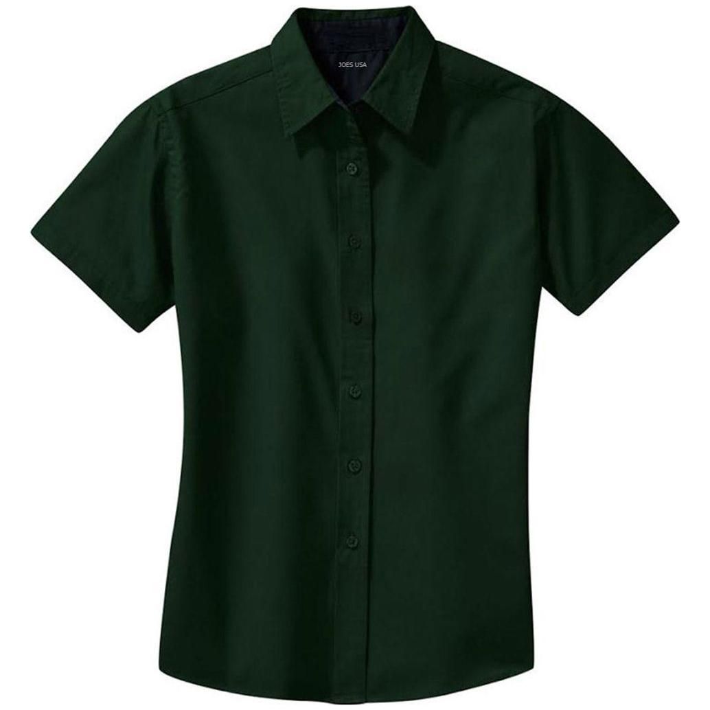 Womens Short Sleeve Wrinkle Resistant Easy Care Shirts-DarkGreen/Navy Joe's USA Dark Green / Navy X-Small