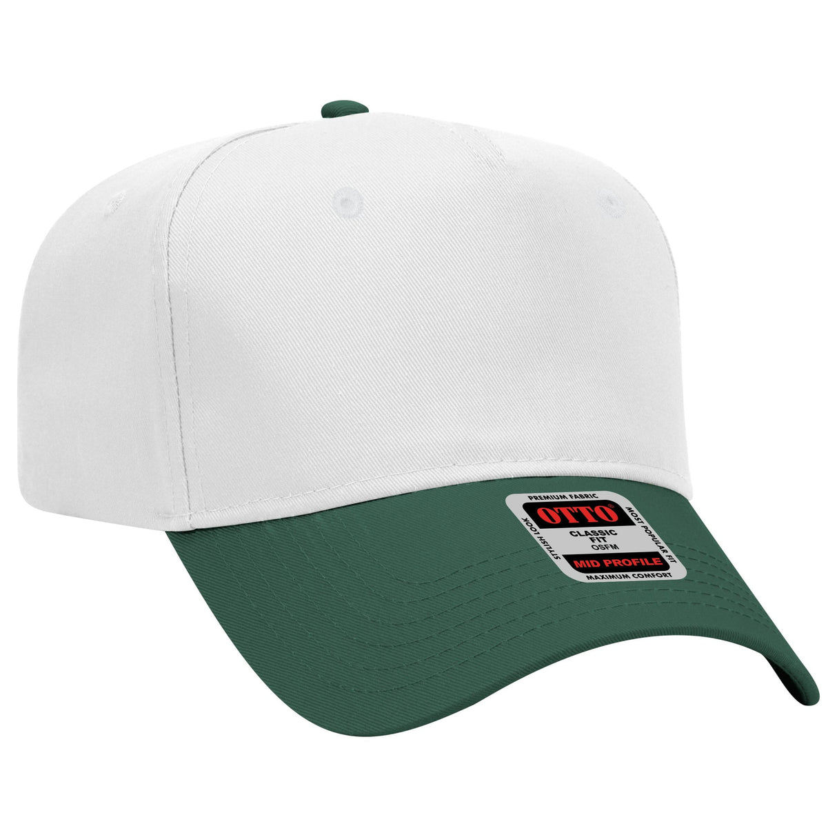 Otto Cap 31-069 - 5 Panel, Mid Profile Baseball Cap Caps OTTO CAP Dark Green / White