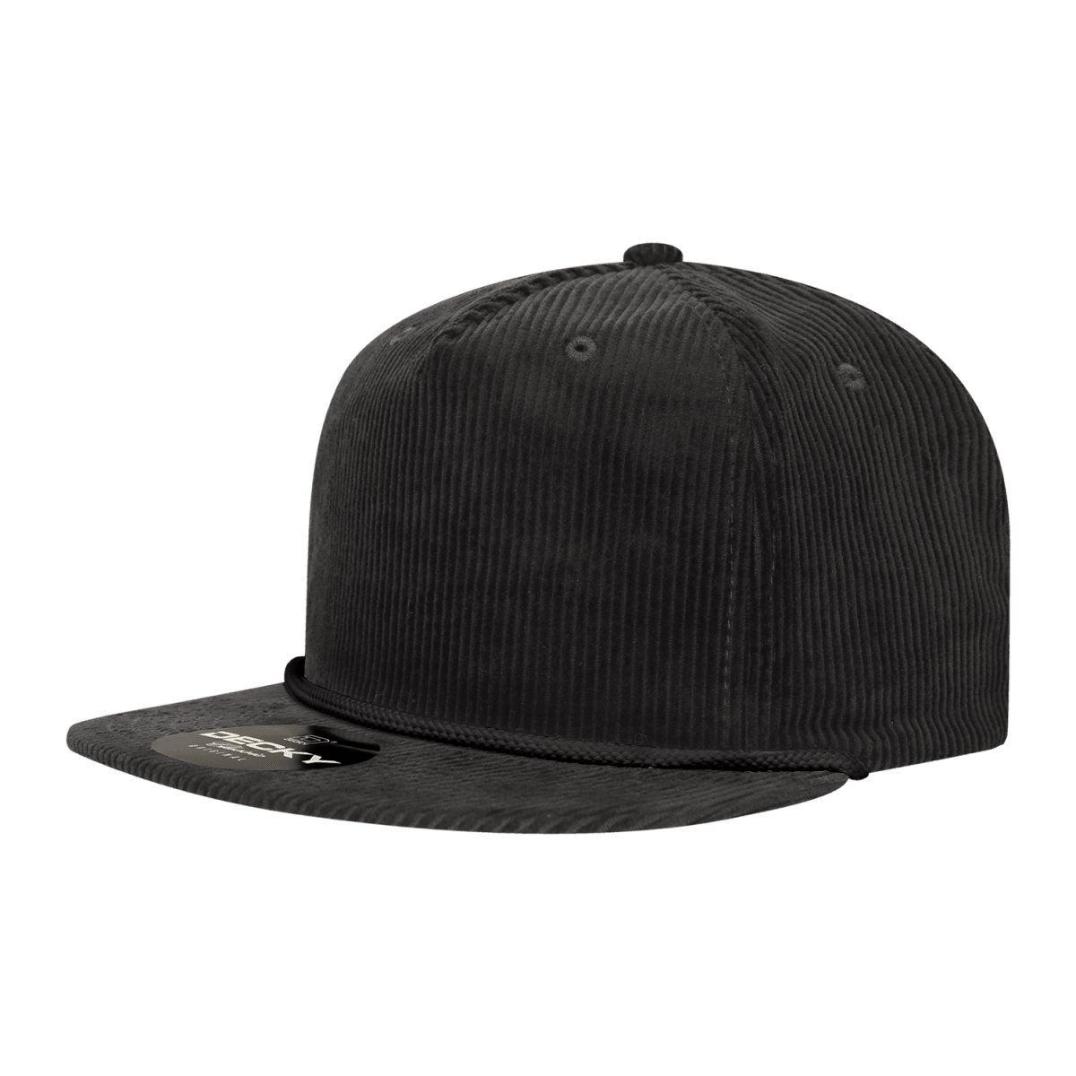 Decky 5 Panel High Profile Relaxed Corduroy Rope Hat | Decky 6043 Black Standard Hats