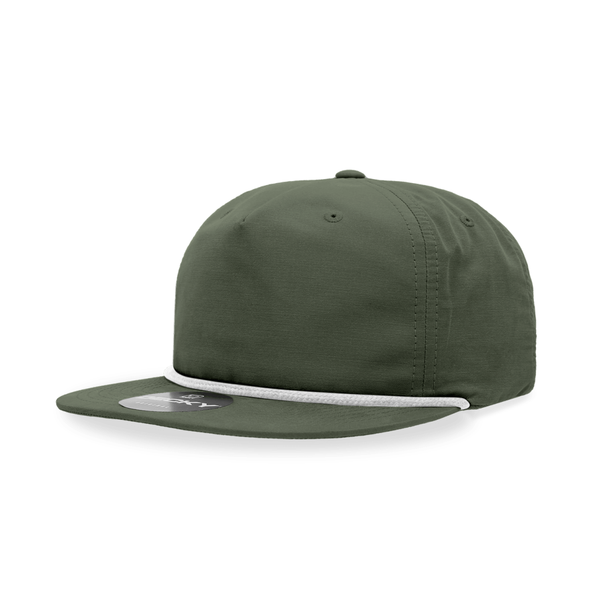 Decky 5 Panel High Profile Relaxed Cotton Blend Rope Hat | Decky 6032 Olive/White Standard Hats