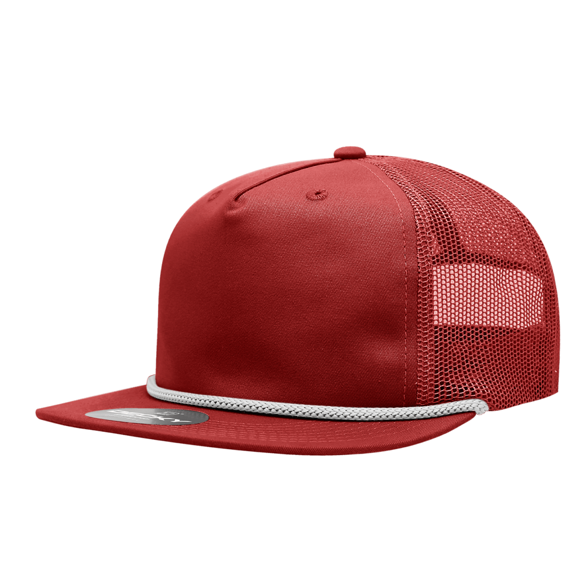 Decky 5 Panel High Profile Relaxed Cotton Blend Trucker w/Rope | Decky 6041 Red/White Standard
