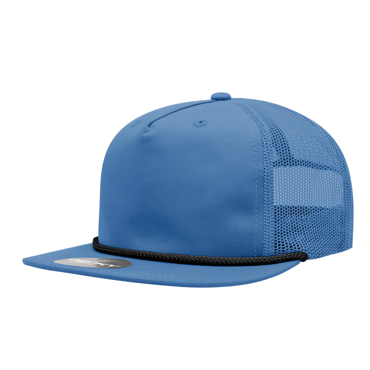 Decky 5 Panel High Profile Relaxed Cotton Blend Trucker w/Rope | Decky 6041 Sky/Black Standard