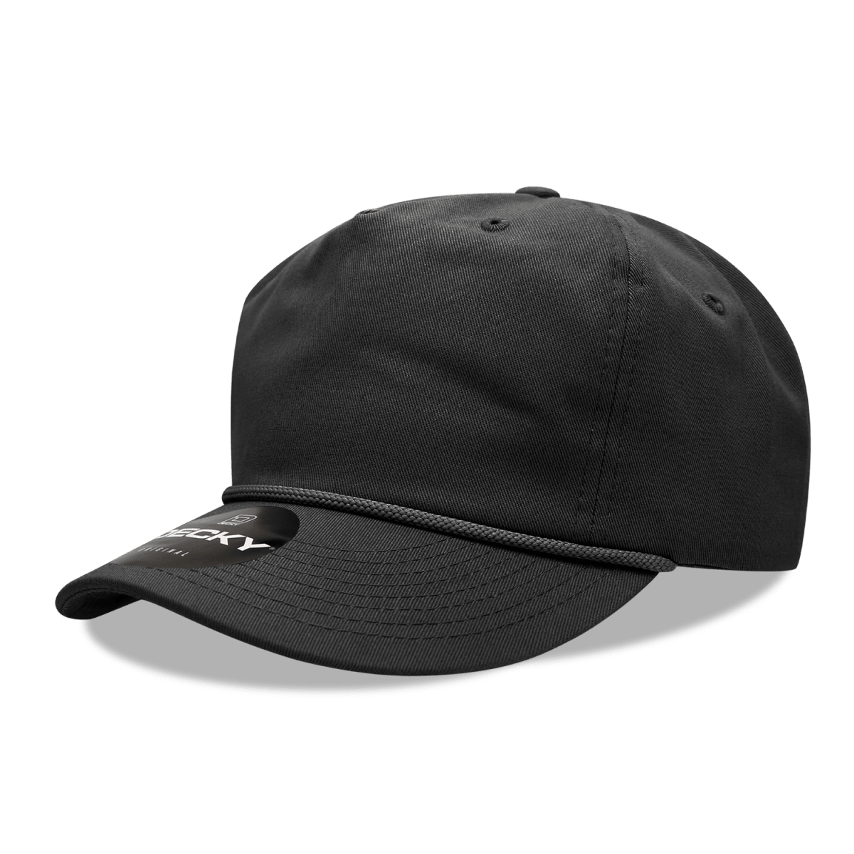 Decky 5 Panel High Profile Relaxed Cotton Rope Hat | Decky 252 Black OSFM Hats