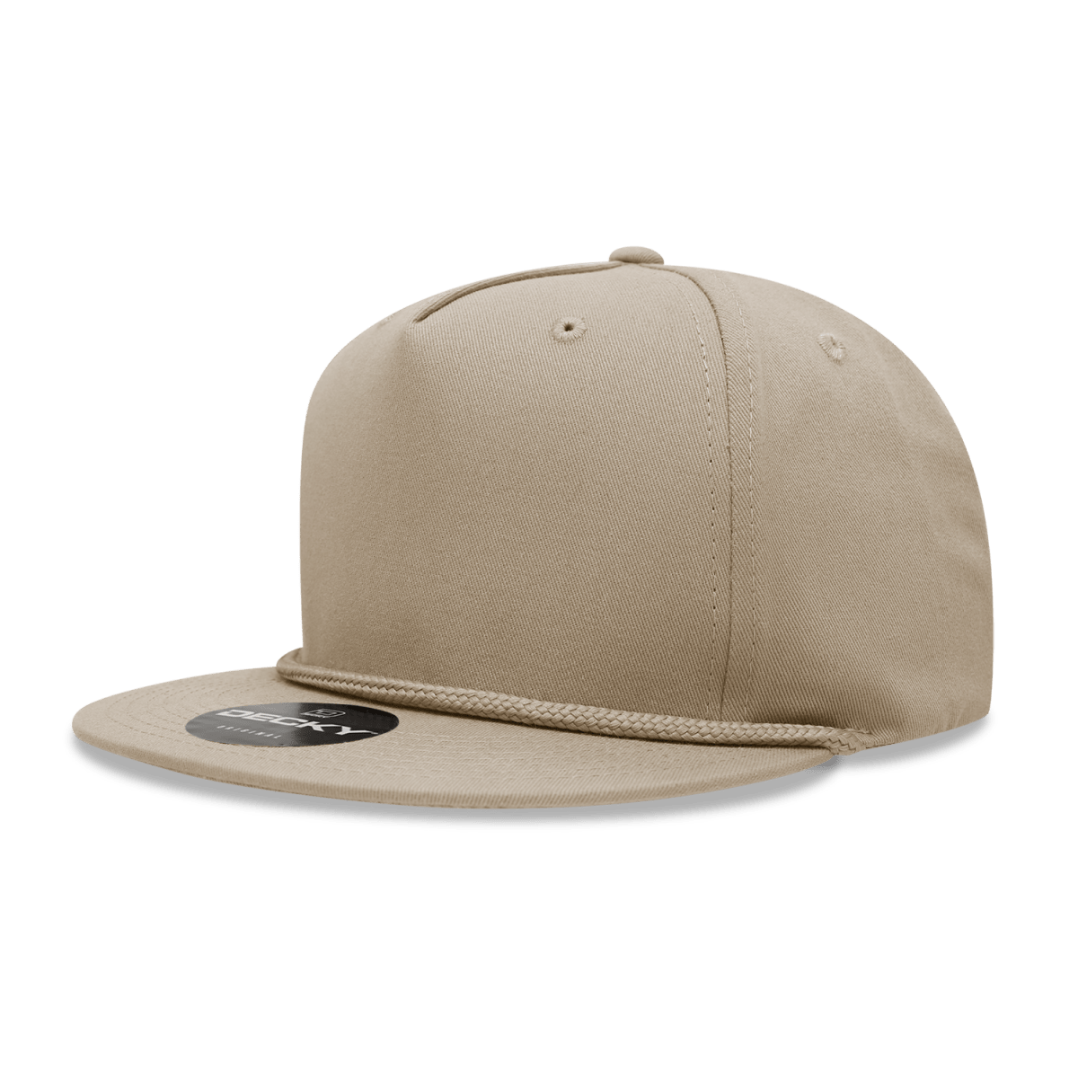 Decky 5 Panel High Profile Structured Cotton Blend Rope Hat | Decky 1041 Khaki OSFM Hats