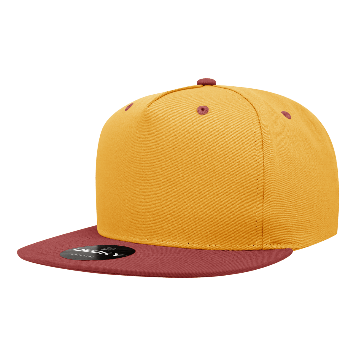 Decky 5 Panel High Profile Structured Cotton Blend Snapback | Decky 1064 Gold/Cardinal Standard