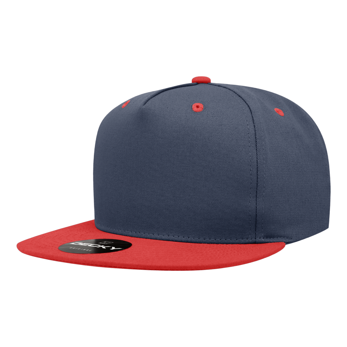 Decky 5 Panel High Profile Structured Cotton Blend Snapback | Decky 1064 Navy/Red Standard