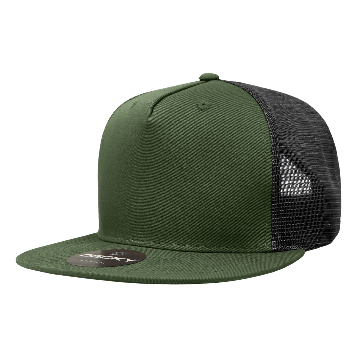 Decky 5 Panel High Profile Structured Cotton Blend Trucker | Decky 1040 Olv/Blk Standard