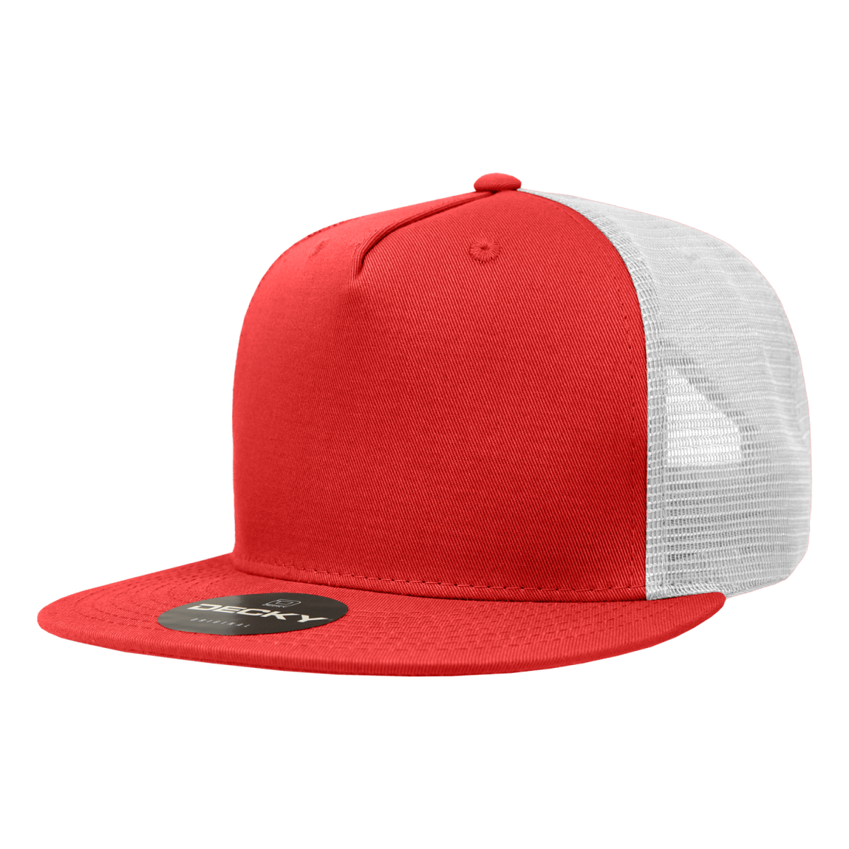 Decky 5 Panel High Profile Structured Cotton Blend Trucker | Decky 1040 Red/Wht Standard