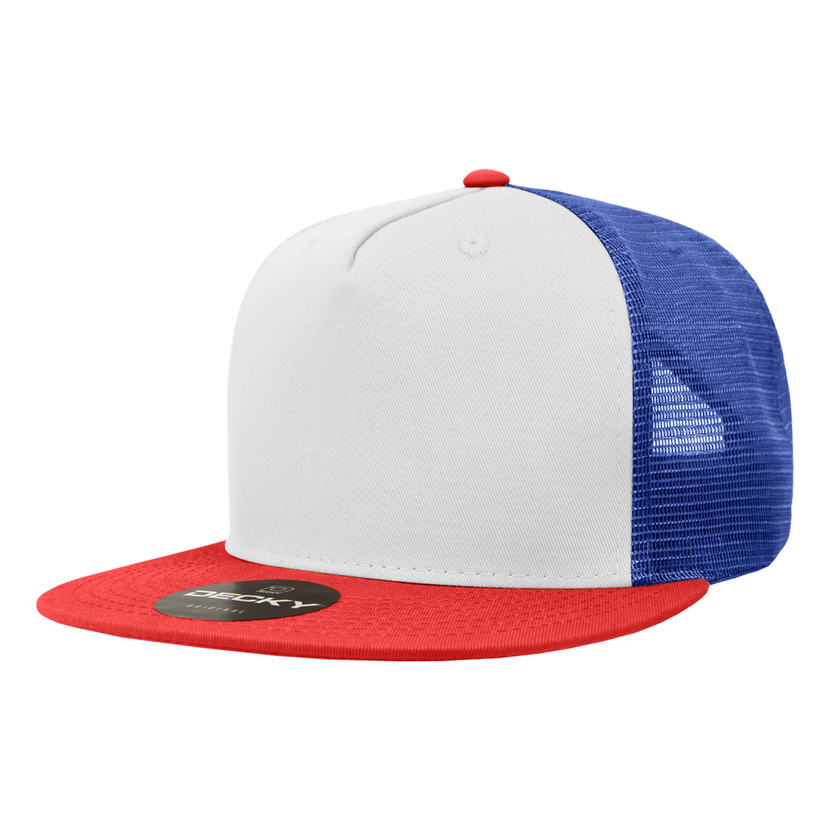 Decky 5 Panel High Profile Structured Cotton Blend Trucker | Decky 1040 Red/Wht/Ryl Standard