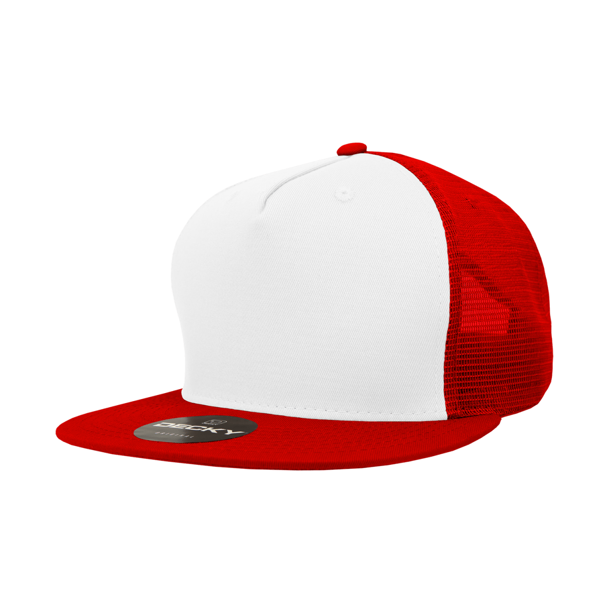 Decky 5 Panel High Profile Structured Cotton Blend Trucker | Decky 1040 Wht/Red OSFM