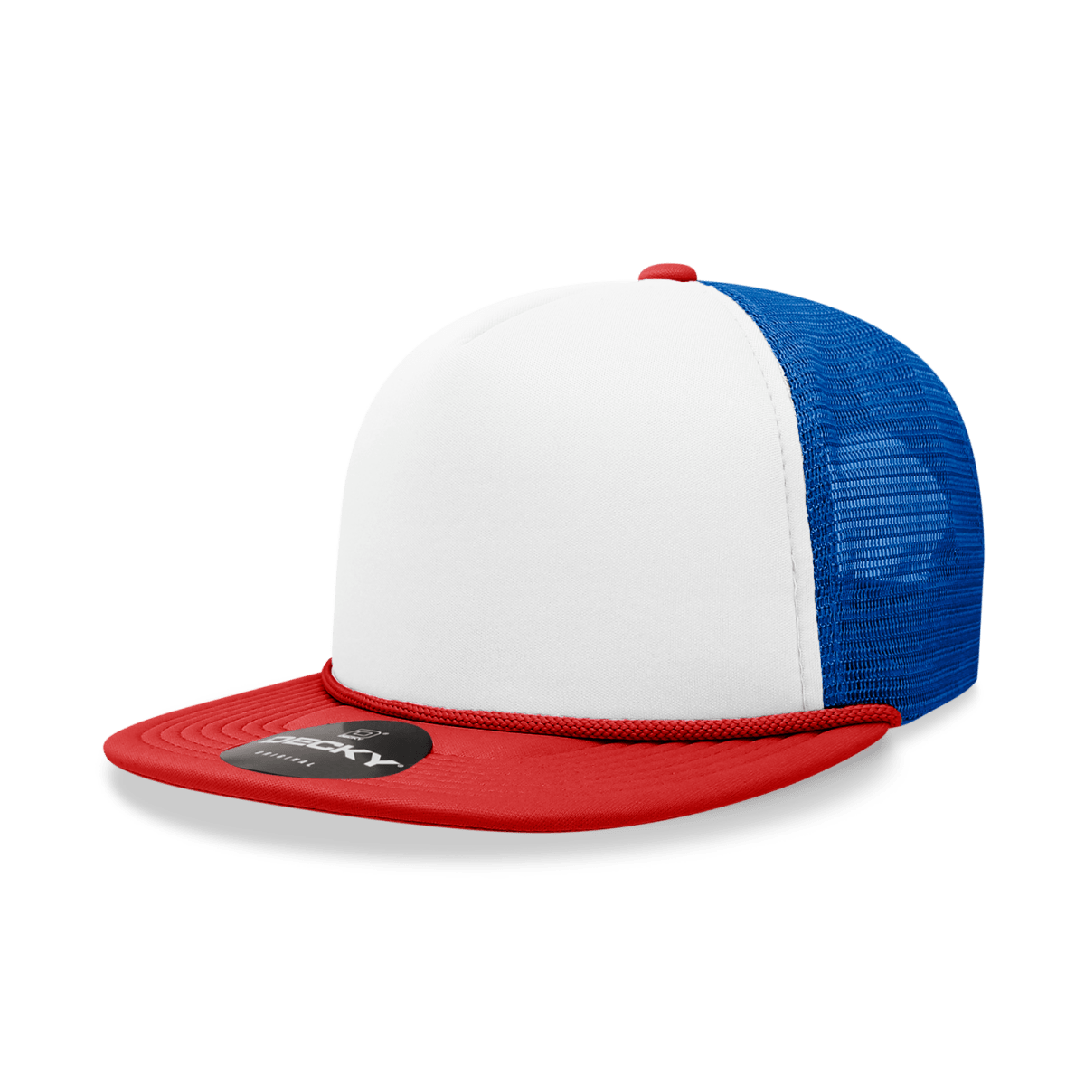 Decky 5 Panel High Profile Structured Foam Trucker | Decky 6026 Red/White/Royal Standard