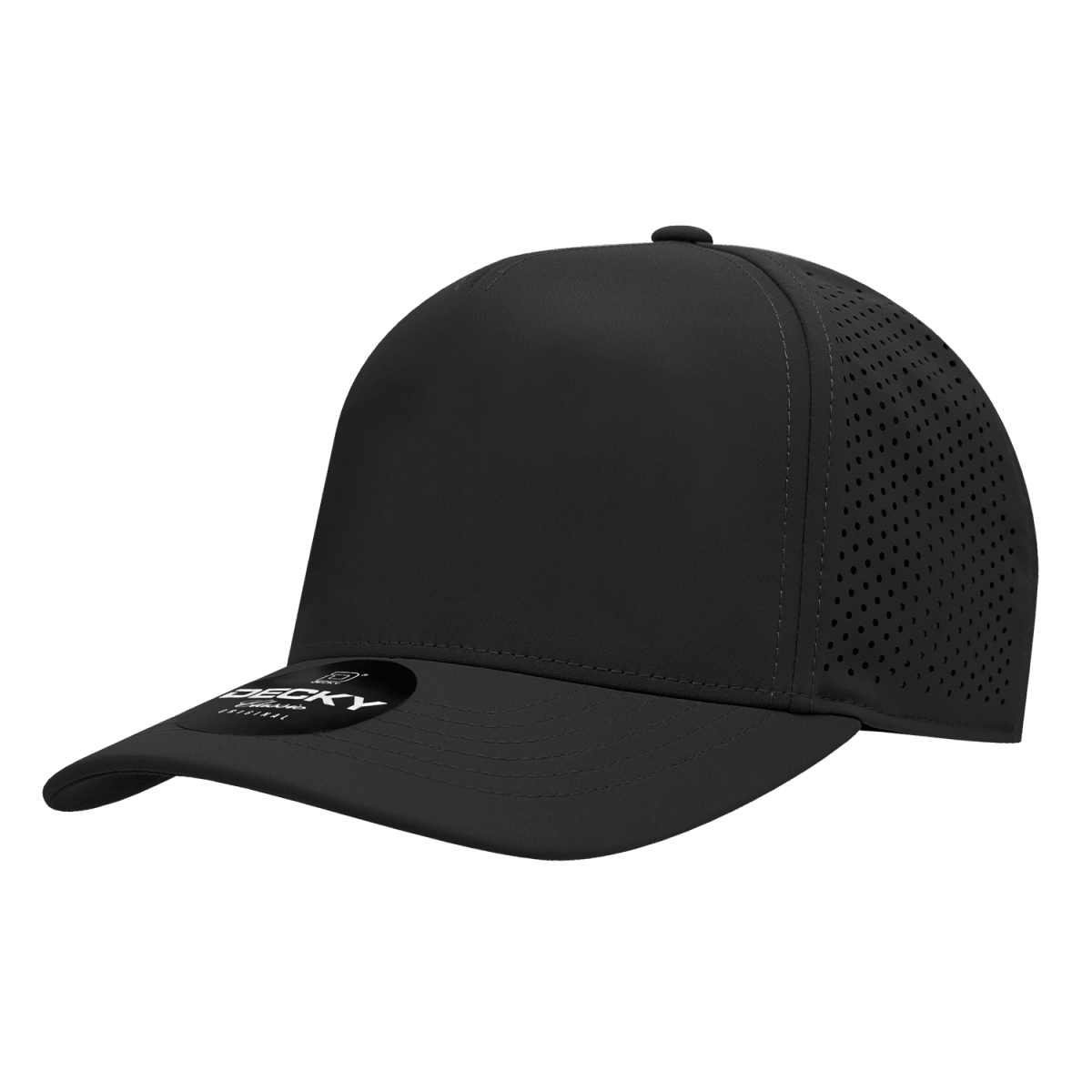 Decky 5 Panel High Profile Structured Perforated Performance Cap | Decky 6045 Black Standard Hats