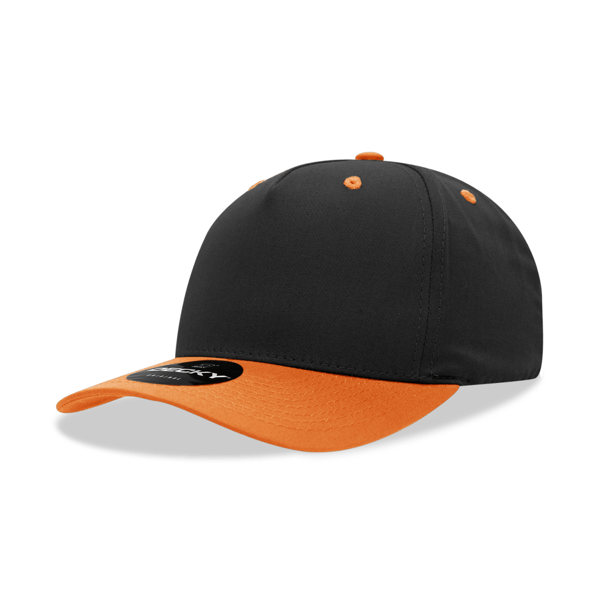 Decky 5 Panel Mid Profile Structured Cotton Blend Cap | Decky 6024 Black/Orange Standard Hats