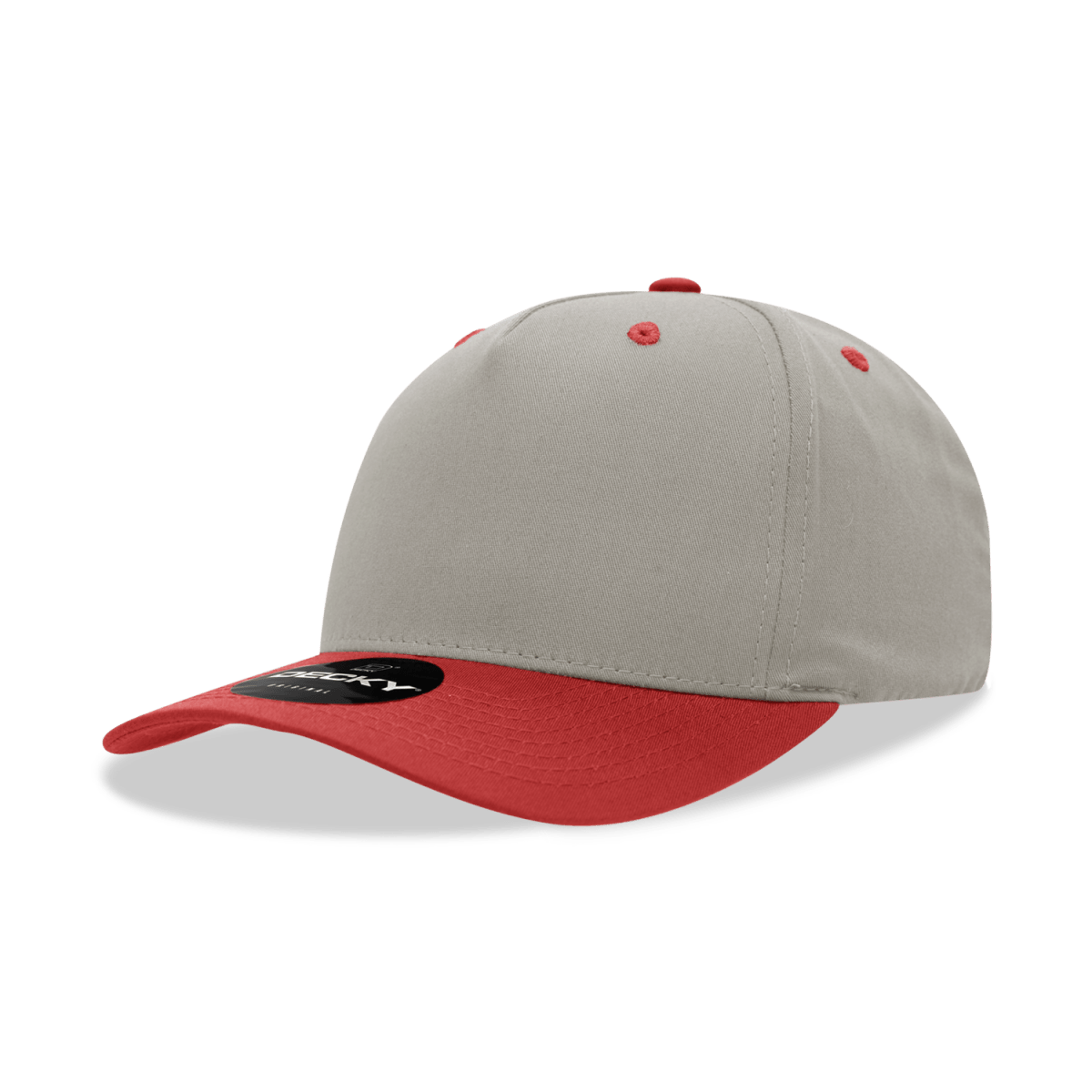 Decky 5 Panel Mid Profile Structured Cotton Blend Cap | Decky 6024 Stone/Red Standard Hats