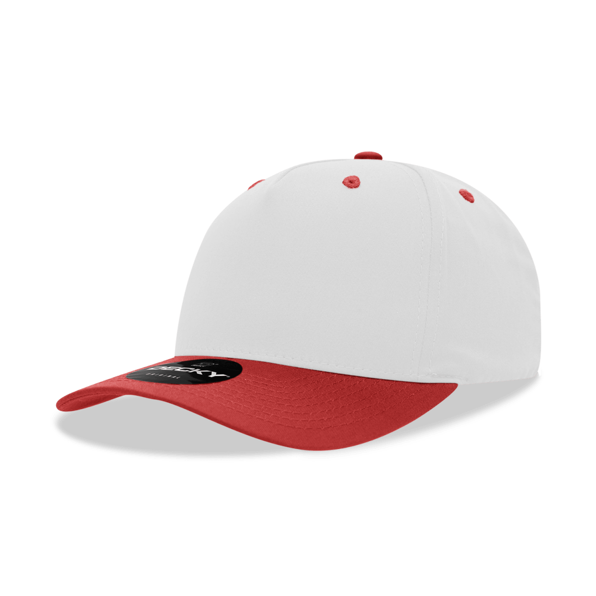 Decky 5 Panel Mid Profile Structured Cotton Blend Cap | Decky 6024 White/Red Standard Hats