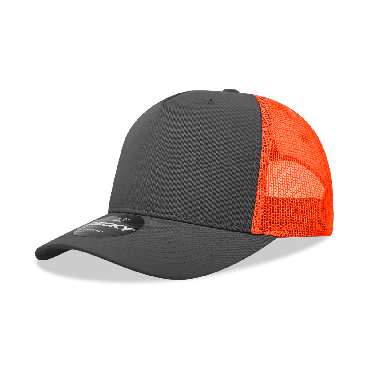 Decky 5 Panel Mid Profile Structured Cotton Blend Trucker | Decky 6030 Charcoal/Orange Standard