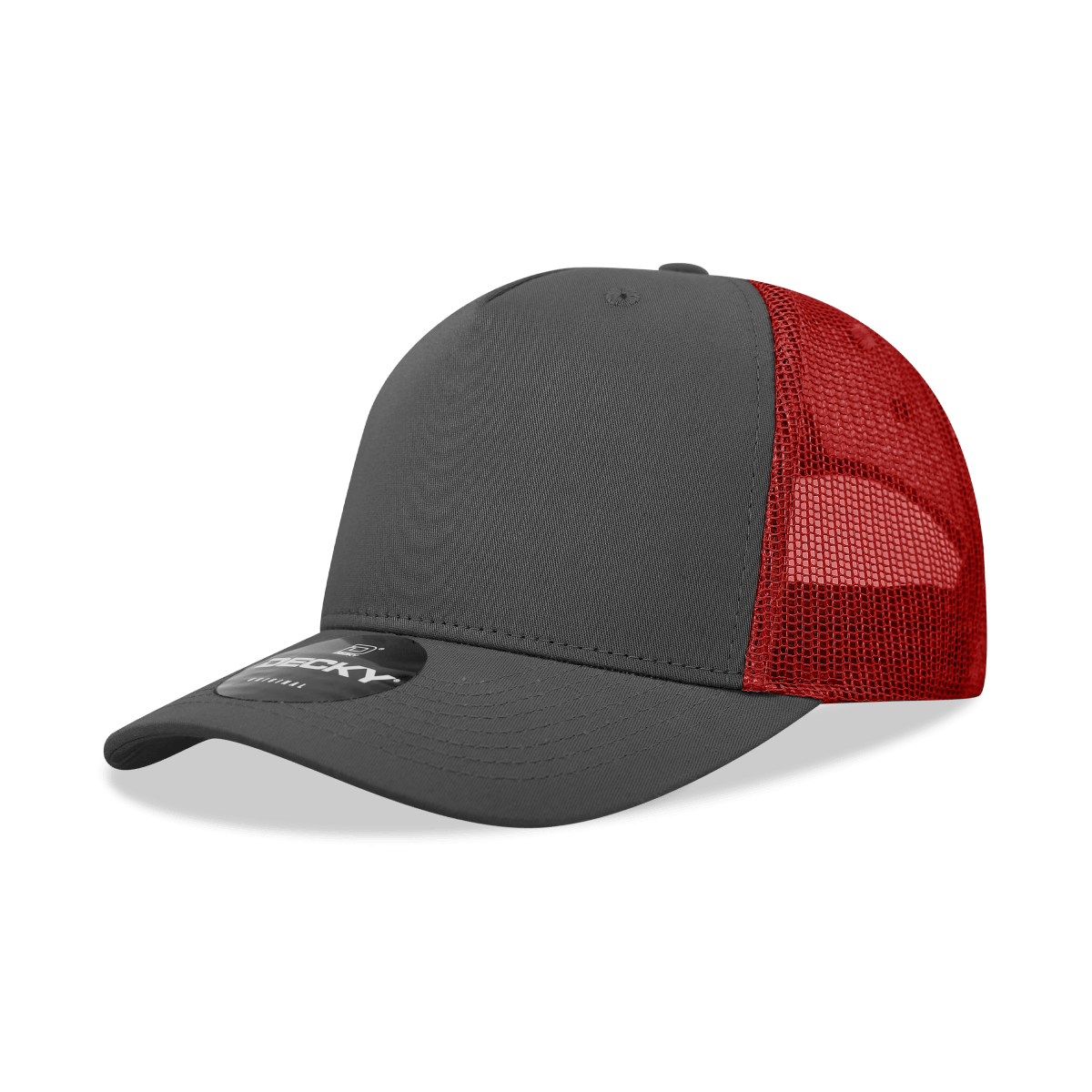 Decky 5 Panel Mid Profile Structured Cotton Blend Trucker | Decky 6030 Charcoal/Red Standard