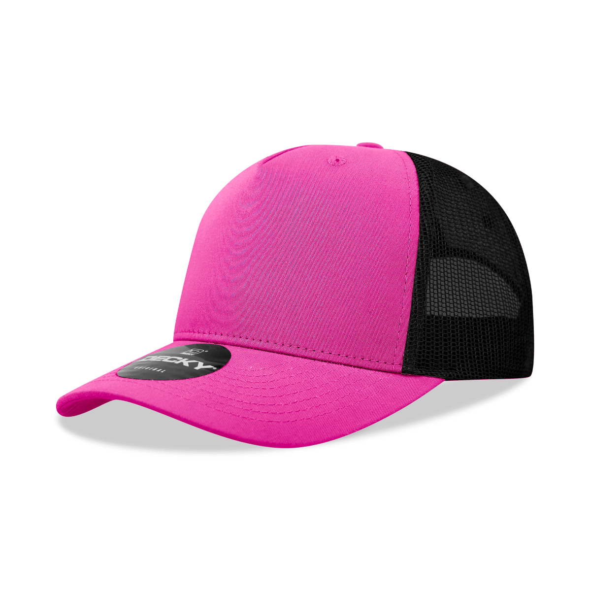 Decky 5 Panel Mid Profile Structured Cotton Blend Trucker | Decky 6030 Hot Pink/Black Standard