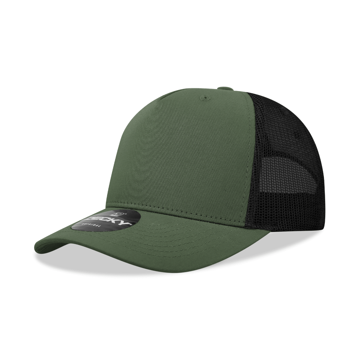 Decky 5 Panel Mid Profile Structured Cotton Blend Trucker | Decky 6030 Olive/Black Standard